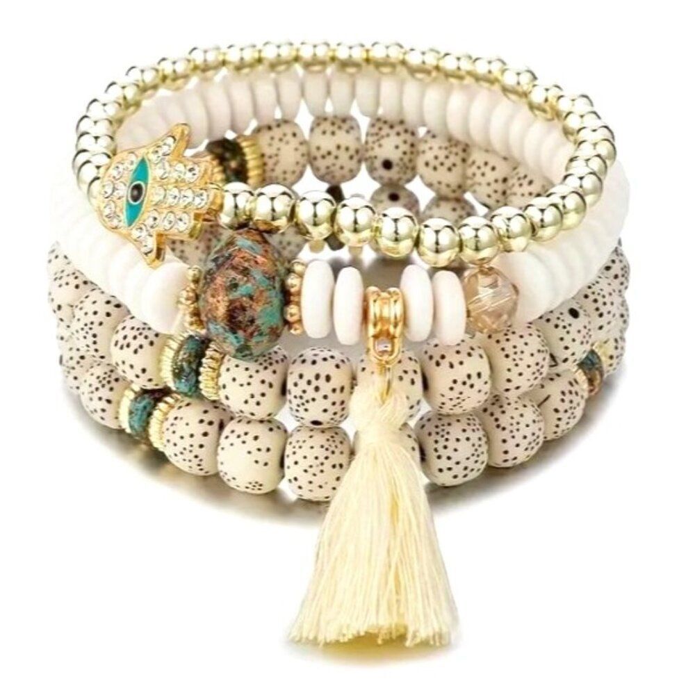Rhinestone Hamsa Costume Jewelry with Palm Eye Pendant Multi-Layer Bead Boho Acc